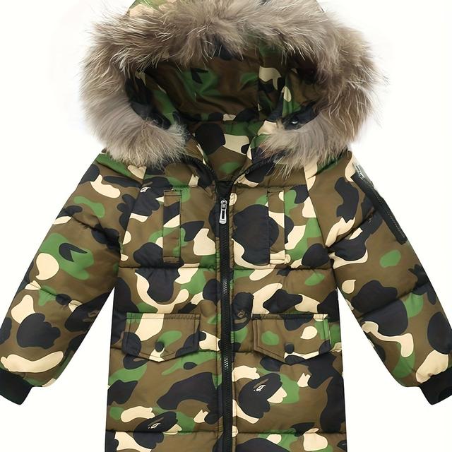TEMU Herfst/Winter Warme Gevulde Jas, Unisex Middellange Camouflage Winddichte Jas met Afneembare Kraag