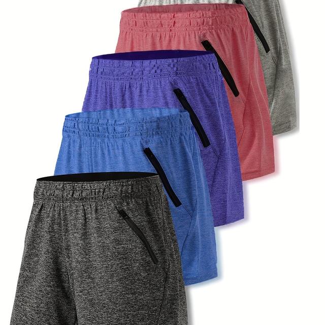 TEMU Damen Stretch-Freizeit-Sportshorts - Einfarbig, Reißverschluss-Detail, Atmungsaktives Polyester, Perfekt für Sommer-Fitness & Training
