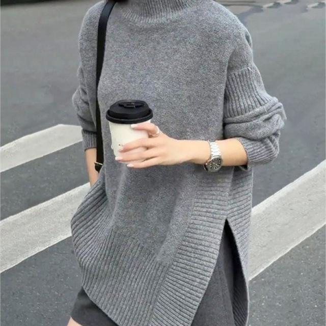 TEMU レディースセーター、プルオーバー、ア、スリット、ススタイル、高級感、デザインセンス、快適、ファッション、気品、マルチシーン、ト、デート、洗濯機対応、秋冬用セーター