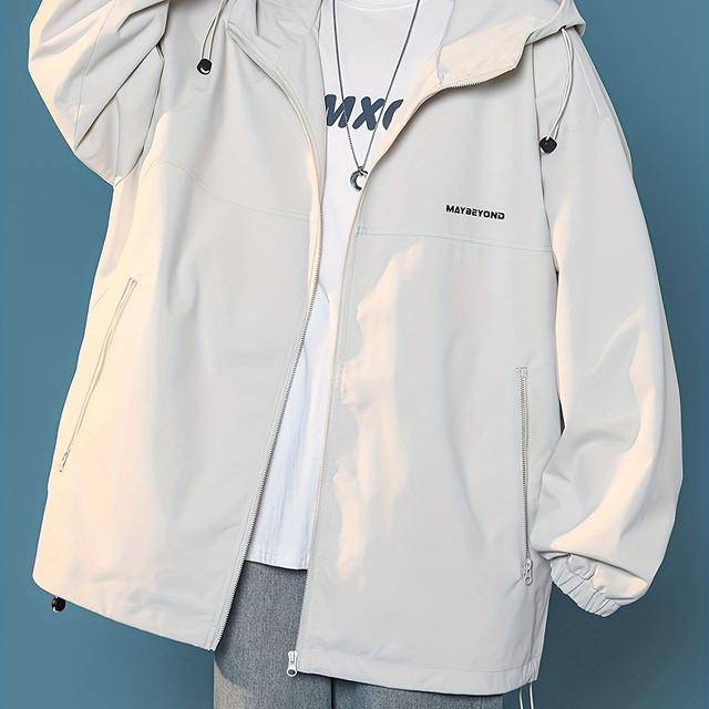 TEMU フード付きウィンドブレーカー、カジュアルな長袖防風ジャケット、ポケットプラス付きのMsサイズ衣装、目新しいの屋外機能付きフード付きトップコート、付き防風ジャケット