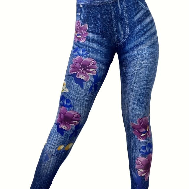 TEMU Women's Printed Floral Tummy Control Lifting Stretch Leggings