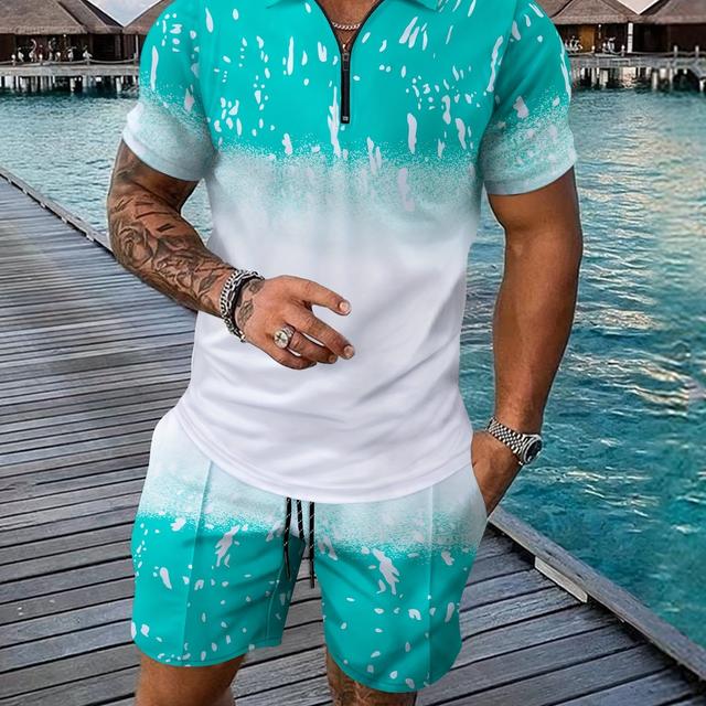 TEMU Conjunto Deportivo Casual para Hombre - Camiseta de Manga Corta con Estampado 3D & Shorts con Cordón, Poliéster Transpirable, Lavable a Máquina