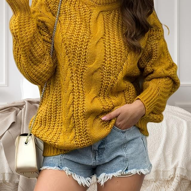 TEMU Plus Size - Plus Size - New High-neck Sweater For Plus-size Women With Thick Cable Patterns For Autumn And Winter