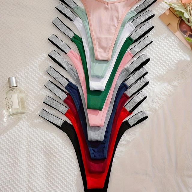 TEMU 10pcs Women's Elegant Nylon - Seamless, Breathable, Stretchy V-string Panties In Assorted Solid Colors, Fit For Casual Attire