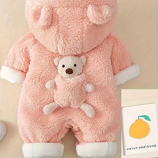 TEMU Infant Winter Padded Jumpsuit, Thickened And Fleece-lined, Suitable For Newborns, Unisex Baby Outerwear For Crawling And Carrying, For Outdoor