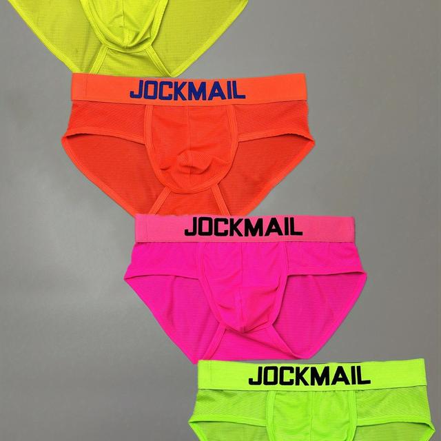 TEMU 4pcs Jockmail Breathable Mesh Fabric Briefs Low-rise Everyday Casual Men's Underwear Neon Colour Sports Running Home Pants Underpants