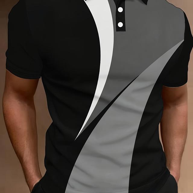 TEMU Men's Color Short Sleeved Lapel Shirt, Geometric Pattern Printed Outdoor Casual Short Sleeved Summer Outdoor, Golf And Tennis