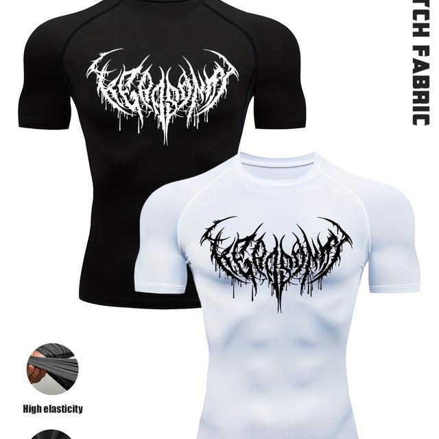 TEMU 2pcs Gothic Gym Tee - Luminous & 3d Muscle Assistance, Non-slip For Workouts (skeletal Black)