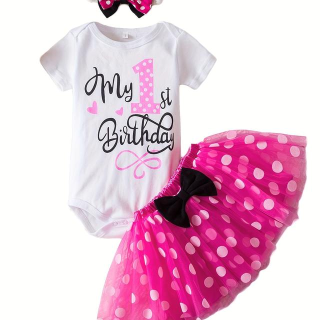 TEMU Conjunto de 3 peças para Bebê de 1º Aniversário - Macacão para Menina com Tutu de e Conjunto de Roupas para Bolo com Faixa de Cabelo com - Perfeito para Sessões de Fotos e Celebrações