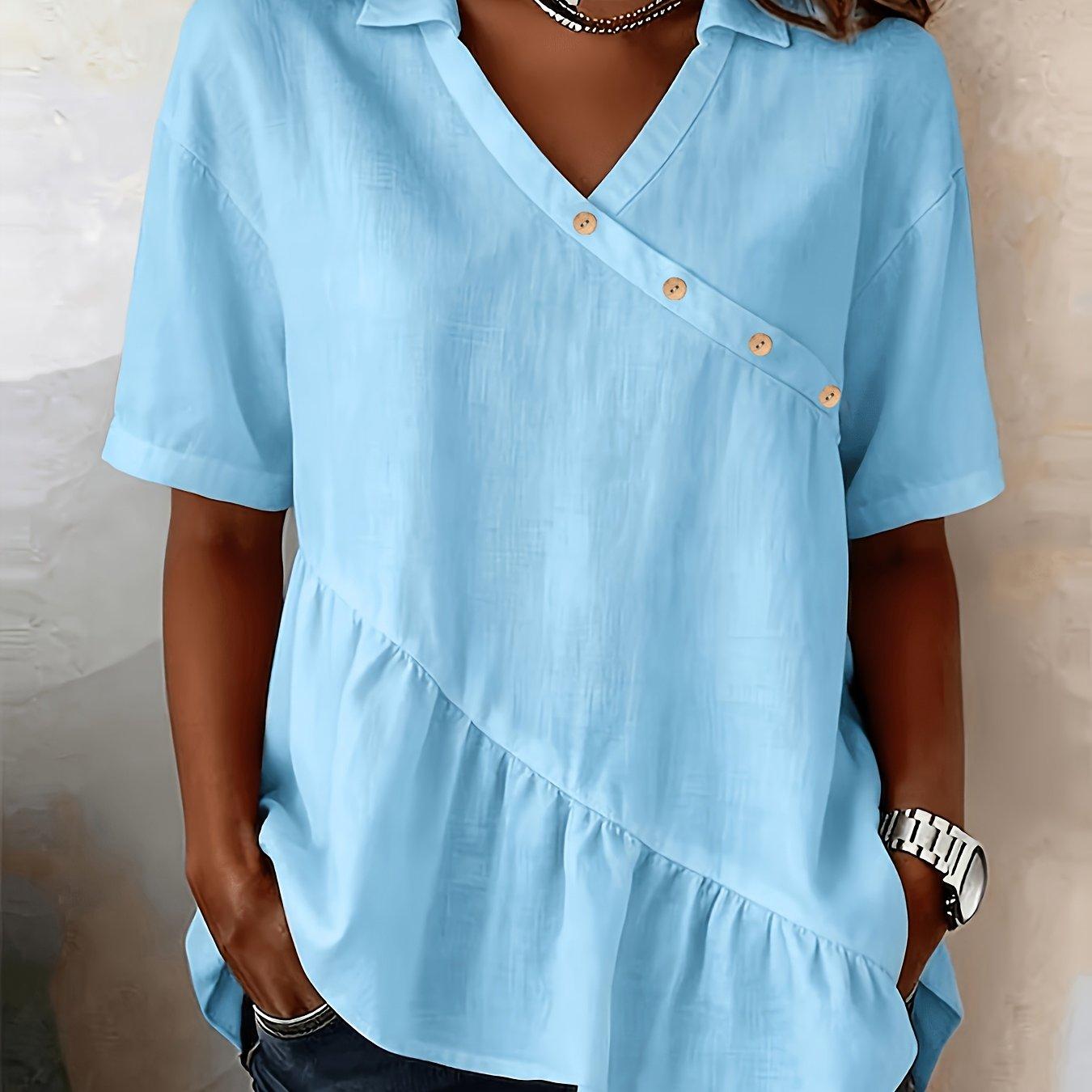 TEMU Women's Button-up Ruffle Hem Casual Fashion Shirt, Suitable For