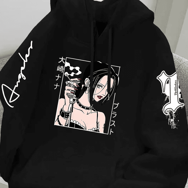 TEMU Estilo Anime Oscuro - Sudadera con Capucha Rock , Moda Masculina para Hombres, Abrigo Casual de Otoño/Invierno, Corte Holgado y , Diseño Moderno, Tallas XS-XXL