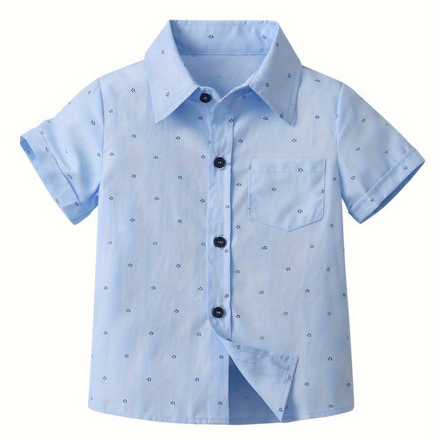 TEMU Boys' New Summer Short Sleeve Shirt, Creative Petal Party Cardigan, Formal Dress Shirt, Stylish Printed Shirt, Gentleman Dress, Children's Day Gift