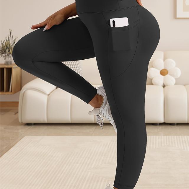 TEMU Plus Size - Plus Size Crescent Pocket 9-point Tight Pants (low-priced Promotional Item) - Tummy Control Leggings (with Pockets) High-waisted Pants Suitable For Women's And Fitness