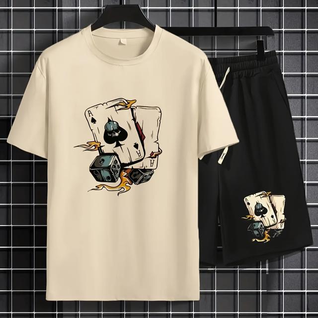 TEMU Graphic Print Men' Piece Set, Short Sleeve T-shirt & Drawstring Shorts For Summer, Casual Comfy Versatile Outfits For Outdoor Sports Daily Wear