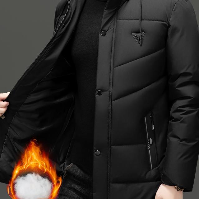 TEMU OBM Heren Dikke Warme Staande Kraag Kleur Losse Pasvorm Casual Eenvoudige Middellange Gevoerde Jas