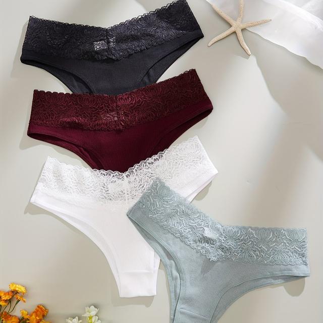TEMU 4-pack Women's High-waisted Briefs - Breathable Lace Trim, Comfortable & Supportive, Solid Color, Mid-rise Design, Perfect For All , Everyday Underwear|sleek Underwear|lace Trim Briefs