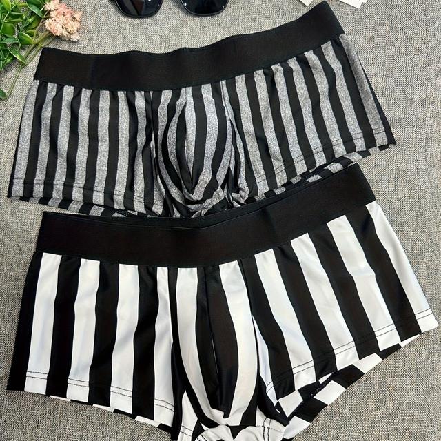 TEMU 2pcs Men's U-shaped Pouch Straight Striped Boxer Shorts With A Wide Waistband For Sports