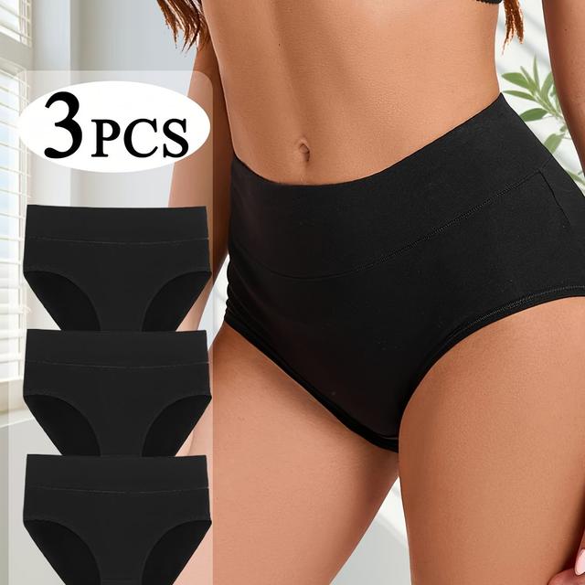 TEMU 3pcs Elegant High-waist Briefs For Women - Breathable, Soft & Seamless Solid Color Underwear