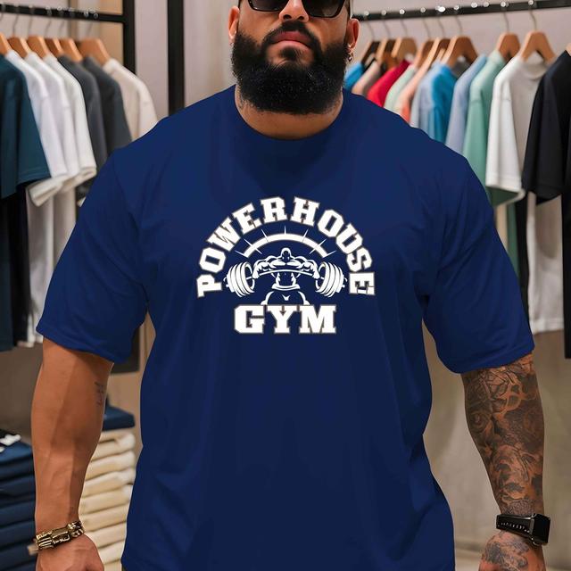 TEMU Men's Gym Graphic T-shirt - Large, Breathable Polyester , Casual Loose Fit, Round Neck Short-sleeve Tee For , Casual Wear | Loose | Breathable Fabric, Plus Size