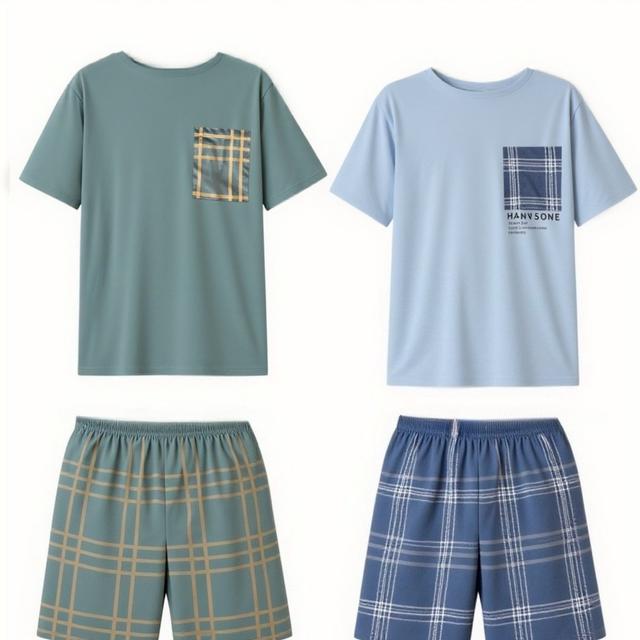 TEMU 4pcs Men's Pajama Set | Crew Neck, Regular Fit, Stretch Fabric, Striped Pattern, Comfortable For All , Suitable For Wear Outside