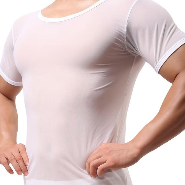 TEMU Men's Round Neck Ice Silky Fiber Fabric Thin Base Layer Shirt, Home Casual Autumn Top, Vest Tank Top