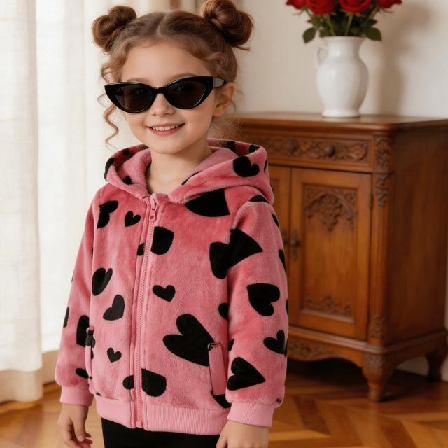 TEMU New Stylish Hooded Plush Zip-up Coat With For Girls Aged 4-7 For Autumn And Winter
