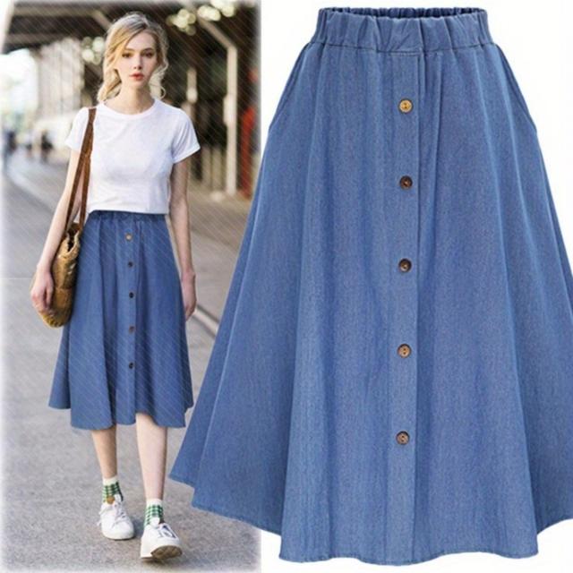 TEMU Women's Denim Skirts Vintage Below Knee Length High Waist A-line Jean Skirts