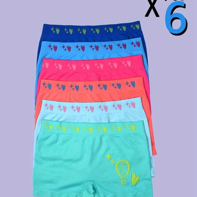 TEMU Random 6pcs Set Of Balloon Heart Cute Boxer Briefs For Girls, Suitable 10-12