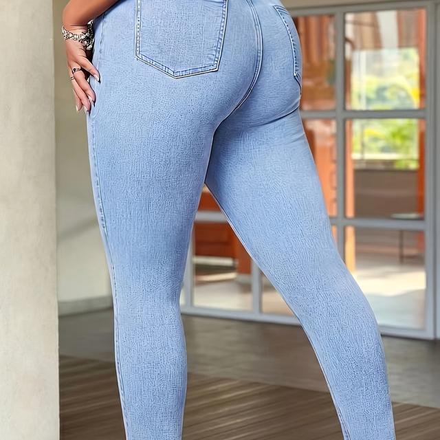 TEMU Pantalones vaqueros de mujer, pantalones casuales de mujer de talle elásticos de color sólido con botones, jeans azul y ropa