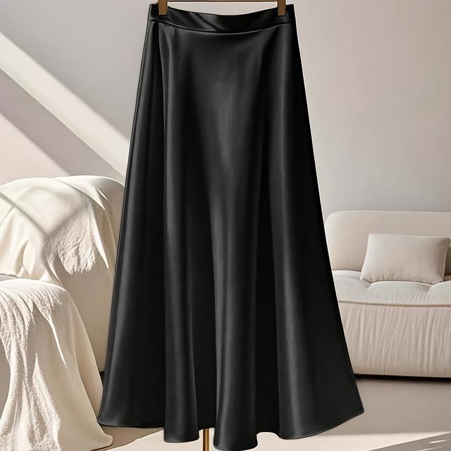 TEMU Women's High-waist Satin A-line Skirt With A Flowing, Simple, And Elegant Design