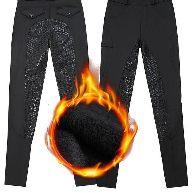 TEMU Damskie Spodnie Jeździeckie z Podszewką z Polar, Wysoka Elastyczność - Ciepłe, Zimowe Legginsy z Kieszeniami