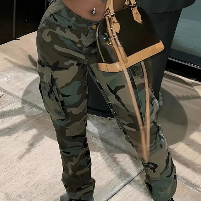 TEMU Women's Denim Trousers Camouflage Workwear Multi-pocket Pants