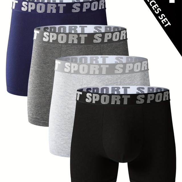 TEMU 4-Pack Calzoncillos Deportivos para Hombres, Estiramiento de Mezcla de Poliéster y Spandex, Color Sólido, Ropa Interior Transpirable y Cómoda para Uso Diario y Casual