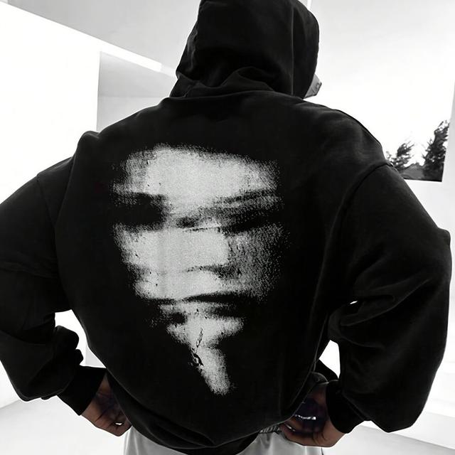 TEMU Sudadera con capucha, forrada y estampada de moda para hombre, para otoño/invierno, sudadera deportiva casual de ajuste holgado XZ004-S