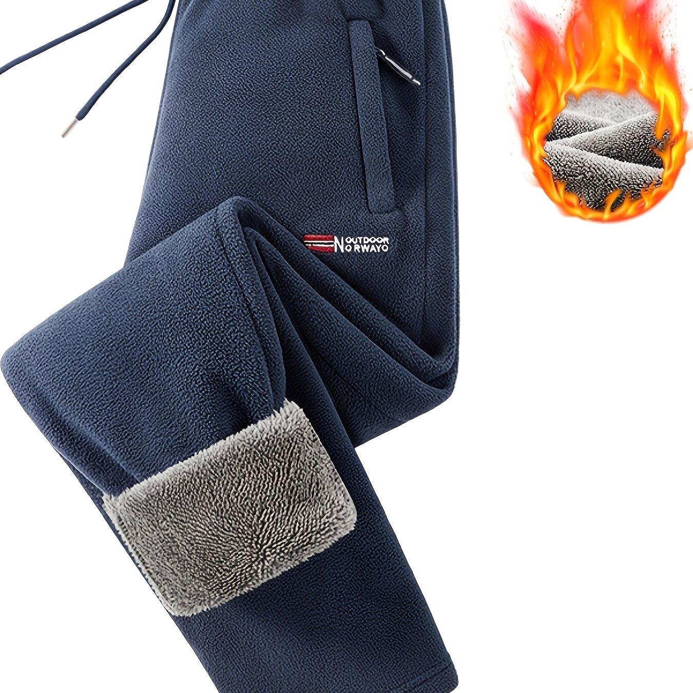 TEMU Obm Men's Pants, Autumn/winter Plush-lined Thickened Loose Straight-leg Pants, Double-sided Casual Outdoor Trousers