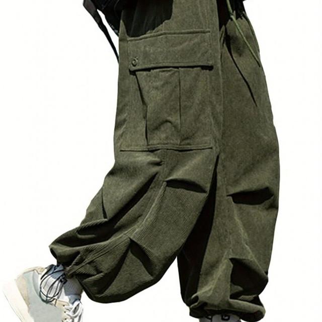 TEMU メンズカジュアルワイドレッグワークパンツ - 調節可能なドロー、ルーズフィット、プラスサイズ、春秋アウトドアスポーツパンツ、カラーの快適な着用。