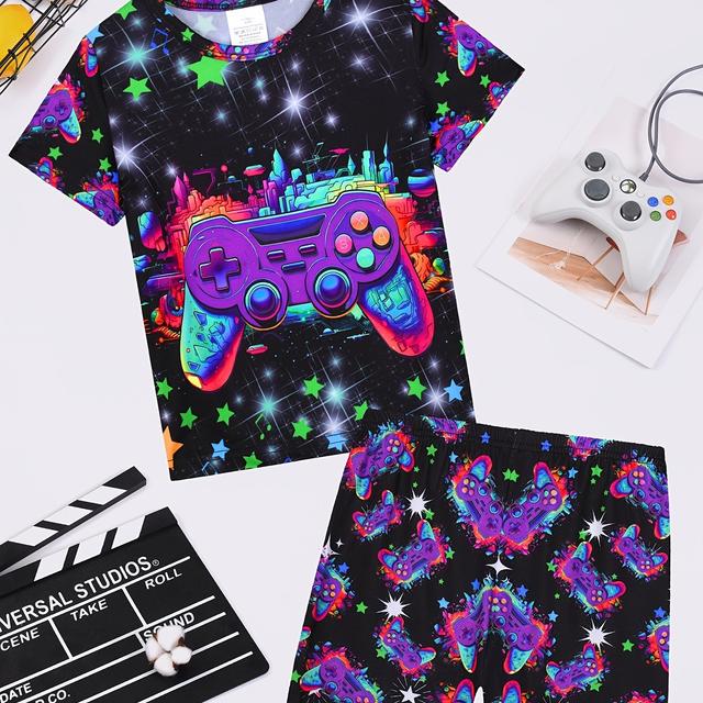 TEMU 1 Set Jungen-Digitaldruck-Gaming-Konsole-Stern-Pyjama, weiche bequeme Loungewear
