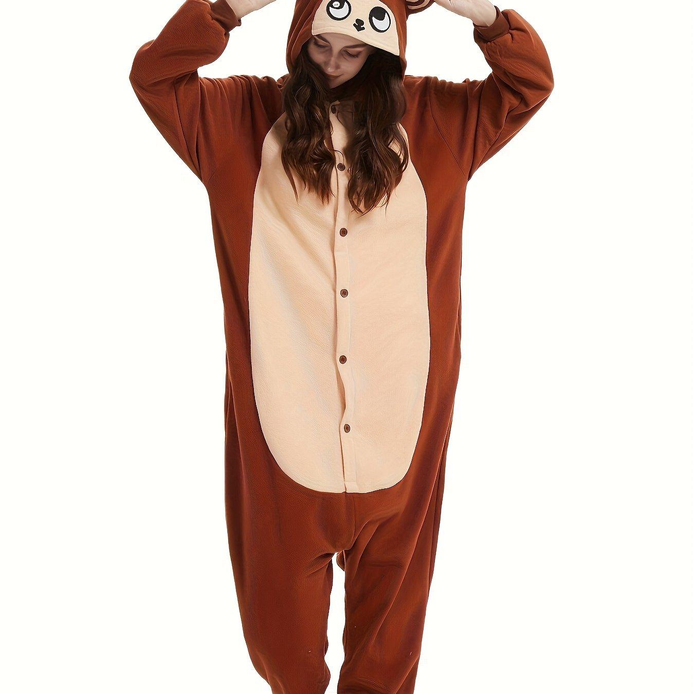 TEMU Mono marrón, mono hembra, mameluco de animal, disfraz de de Halloween engrosado, pijama de cosplay de personaje de anime, pijama , ropa para el hogar