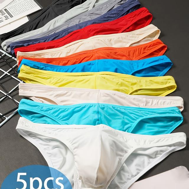 TEMU 5-pack Random Men's Lightweight Breathable Briefs Fit Solid Color Quick-dry Boxer Briefs Men's U-shaped Elastic Boxers