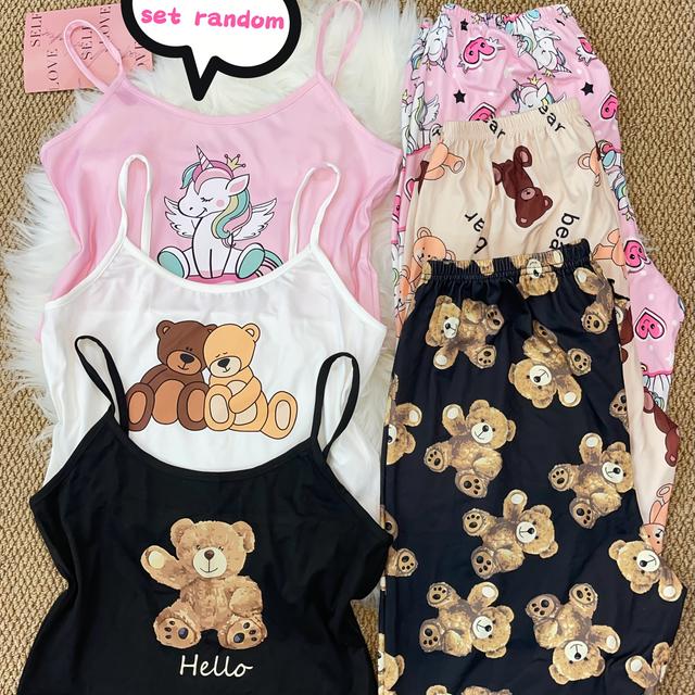 TEMU Teenage Cartoon Cute Print Suspender Trousers Random 1 Set Fashion Casual Pajamas And Set, For Teenager, For Teenager