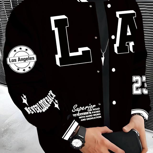 TEMU Brand I Name Los Angeles La English Name Series Baseball Jacket Men's Baseball Jacket Lightweight And Warm Men's -lined Jacket Men's Jacket Cute Top Hip-hop Rock Clothing