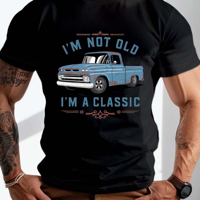 TEMU เสื้อยืดโอเวอร์ไซส์ผู้ชายสำหรับฤดูร้อน พิมพ์ลายรถคลาสสิก แขนสั้น ท็อปสไตล์ลำลองสำหรับชีวิตประจำวัน สำหรับคนตัวใหญ่และสูง