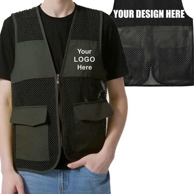 TEMU Customizable Men's Mesh Vest Jacket With Zipper, Featuring A Multi- For Uniform Workdays, Suitable For Supermarkets, Gaming, Practice Matches, Competitions, Transportation, , Social Groups