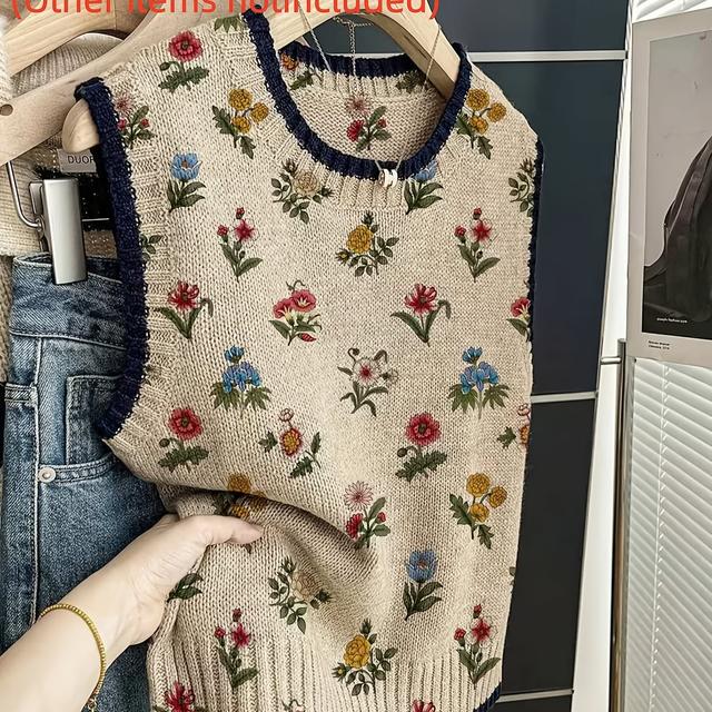TEMU Plus Size, Printed Design - Non-textured Fashion New Style Pullover Crew Neck Vest Women's Top With Flat , Trendy Women's Apparel, Ladies' Vest