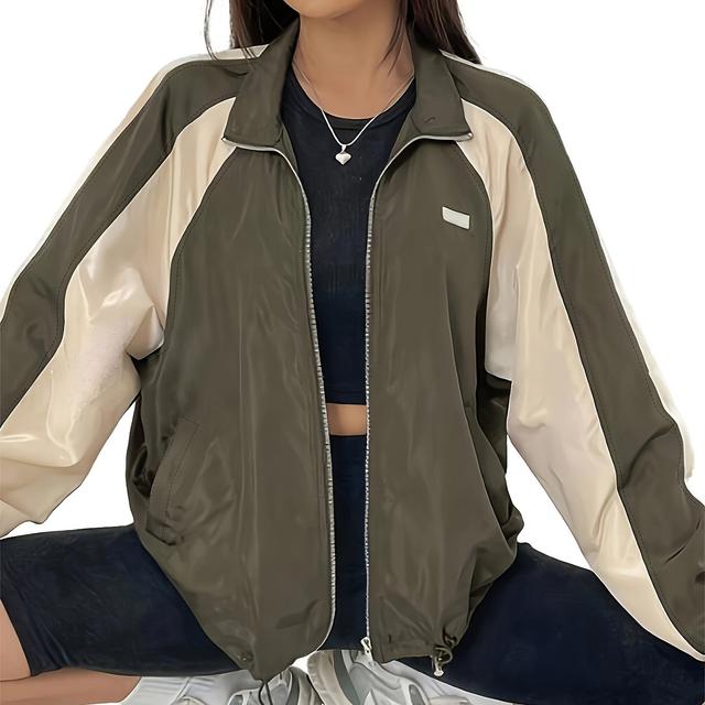 TEMU Women's Jacket Coat, Color Block For Spring/autumn Season Y Versatile Outdoor Travel Wear