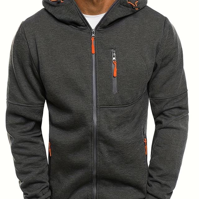 TEMU Four-zipper Men's Zipper Jacket, Casual And Comfortable Long-sleeved Hoodie, Men's Clothing, Multi-, Solid -zip Hooded Sweatshirt, Open Cardigan For Outdoor Daily Wear, Spring And Autumn