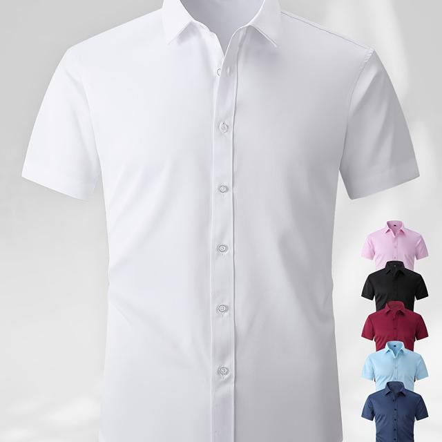 TEMU Summer New Solid Color Wrinkle-resistant Short-sleeve Shirt, Versatile Turn- Collar Men's Dress Shirt