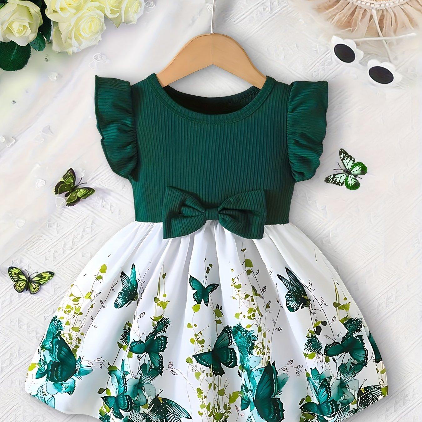 TEMU Baby Girls' Casual Dress Cute Floral Pattern Fashion Kids Dress, Girls' Clothing Gift