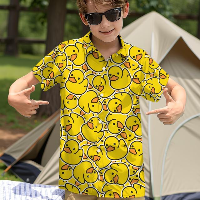 TEMU Camisa Hawaiana de Manga Corta Casual y Elegante para Niños con un Lindo Estampado de , para el Verano y un Regalo Ideal para Niños