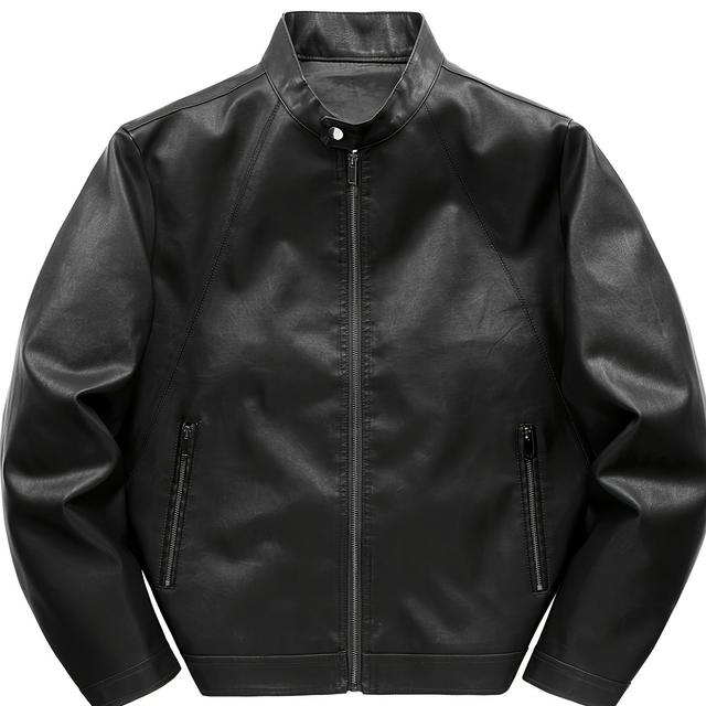 TEMU Men's Jacket With Stand Collar, Zip-up Casual Outerwear, Long Sleeves, And Side Pockets - Stylish And Durable For Casual Attire, Casual Outerwear | Stand Collar Jacket | Polyester Lined Jacket